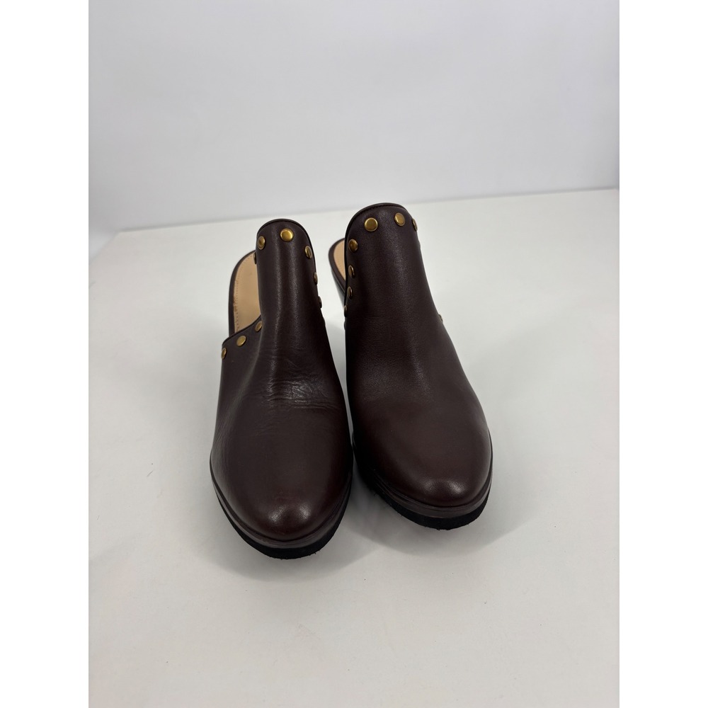 Michael‎ Kors Mules Womens 10M Brown Leather Studded Block Heel Clogs - Picture 5 of 10
